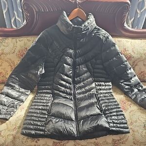a.n.a Black Packable Premium Down Coat with Chevron Quilting